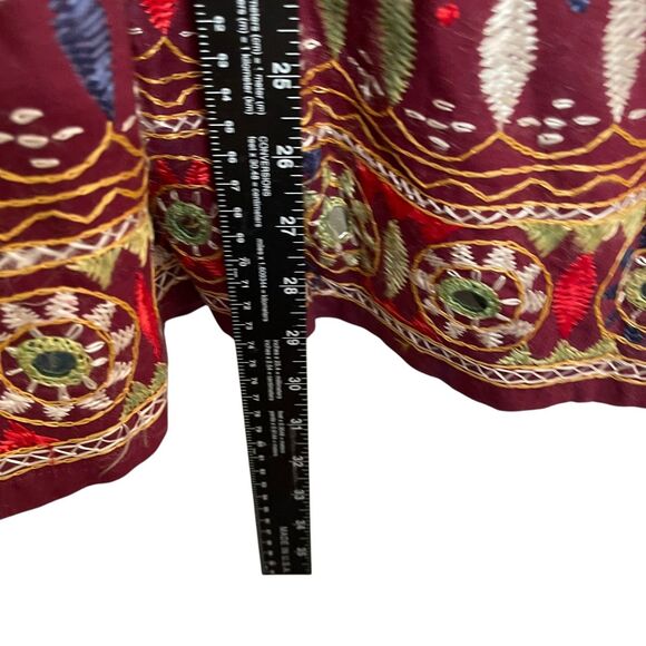 Women's One Size Maroon Embroidered Art To Wear Midi Drawstring Artsy Colorful - Picture 11 of 12